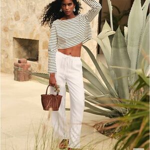 - NWT J Crew white linen blend drawstring elastic waist pant size 2